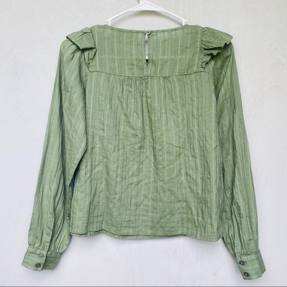 LOFT Army Green Ruffle Blouse Top Long Sleeve Cropped NWT Fall Outfit - Picture 8 of 8